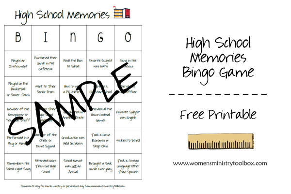 High School Memories Free Printable Bingo Game