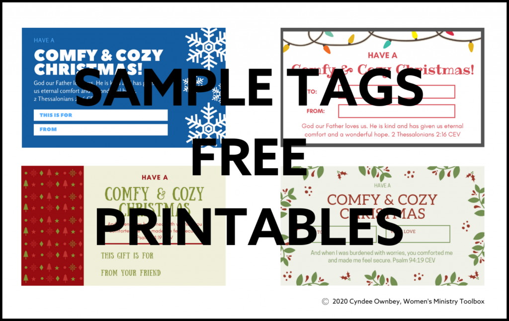 Sample tags for comfy and cozy inspirational Christmas gifts